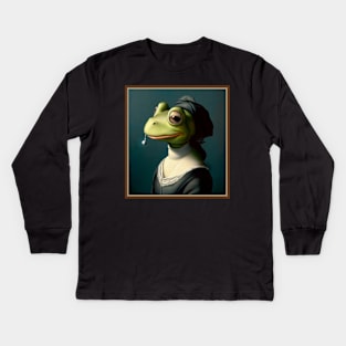 Frog eating a Pearl Earing Kids Long Sleeve T-Shirt